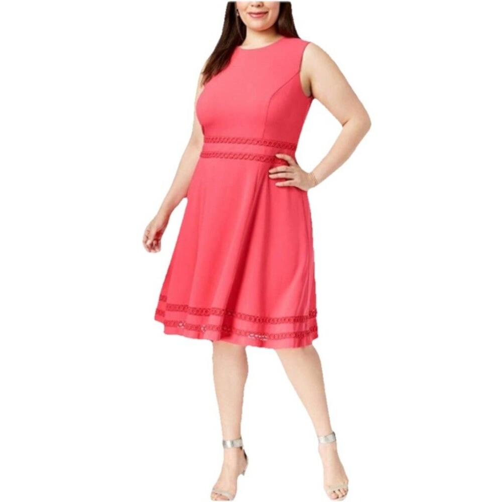 Calvin Klein Pink Plus Dress Size 18W Sleeveless Round Neck Fit and Flare Dress